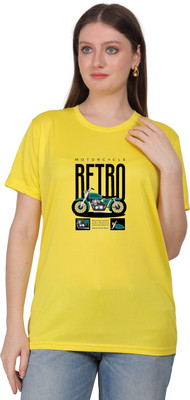 LIFE STYLE COMMERCE Graphic Print Women Round Neck Yellow T-Shirt