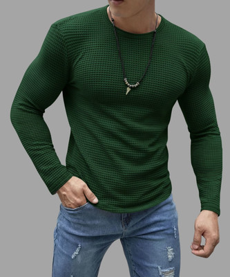 Hey Dude Solid Men Round Neck Dark Green T-Shirt