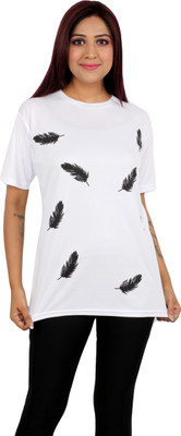 Oishee Printed Women Round Neck White T-Shirt