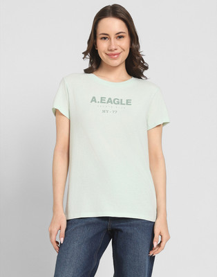 American Eagle Solid Women Crew Neck Green T-Shirt