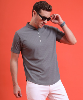 EPPE Solid Men Mandarin Collar Grey T-Shirt