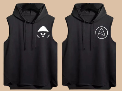 KUGDIT Printed Men Hooded Neck Black T-Shirt