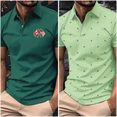 Merriment Printed Men Polo Neck Beige T-Shirt