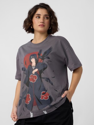 The Souled Store Cartoon Women Round Neck Grey T-Shirt