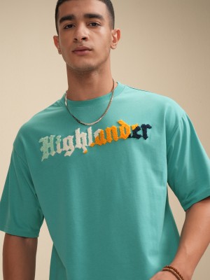 HIGHLANDER Printed Men Round Neck Green T-Shirt