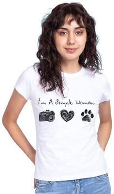 VAMIKHAFASHION Graphic Print Women Round Neck White T-Shirt