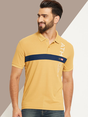 OGEN Printed Men Polo Neck Yellow T-Shirt
