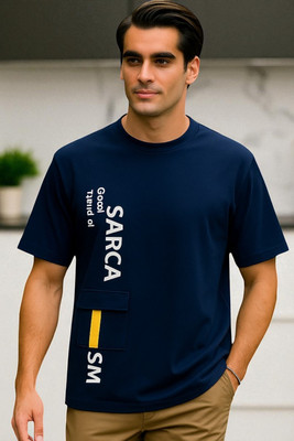 FAOES Printed Men Round Neck Navy Blue T-Shirt