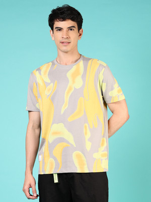 V-MART Printed Men Round Neck Yellow T-Shirt