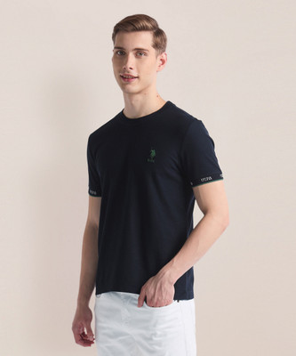 U.S. POLO ASSN. Solid Men Round Neck Blue T-Shirt
