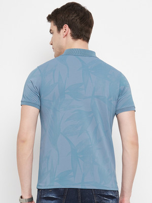 OGEN Printed Men Polo Neck Blue T-Shirt