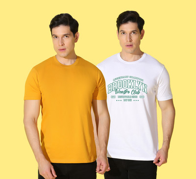 WOOSTRO Typography Men Round Neck White, Yellow T-Shirt