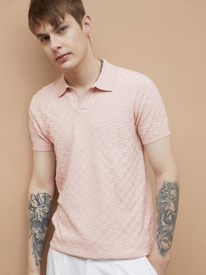 Forca by Lifestyle Solid Men Round Neck Pink T-Shirt