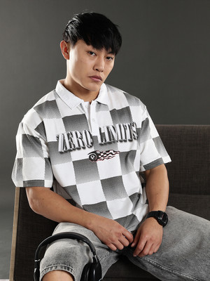 Eszett Graphic Print Men Polo Neck Grey T-Shirt