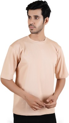 BDSQUARE Solid Men Round Neck Beige T-Shirt