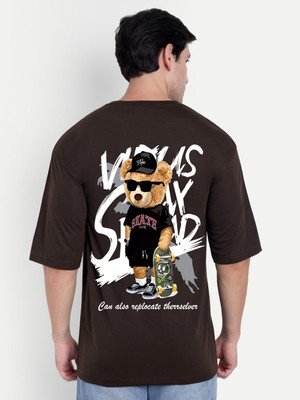 Benny Brooks Printed Men Round Neck Brown T-Shirt