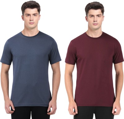 JOCKEY Solid Men Round Neck Dark Blue, Maroon T-Shirt