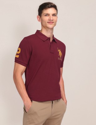 U.S. POLO ASSN. Solid Men Polo Neck Maroon T-Shirt