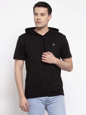 FRISKERS Solid Men Hooded Neck Black T-Shirt