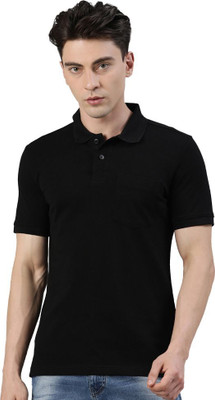 Faso Solid Men Polo Neck Black T-Shirt