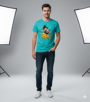 LIQQR Printed Men Round Neck Light Blue T-Shirt