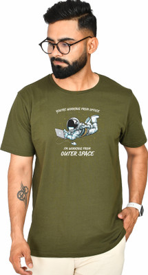 Burundi Blu Printed, Typography Men Round Neck Green T-Shirt