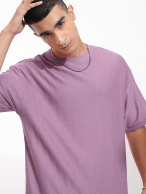 HIGHLANDER Self Design Men Round Neck Purple T-Shirt