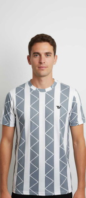 vtswear Geometric Print Men Round Neck White, Grey T-Shirt
