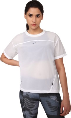 REEBOK Solid Women Round Neck White T-Shirt