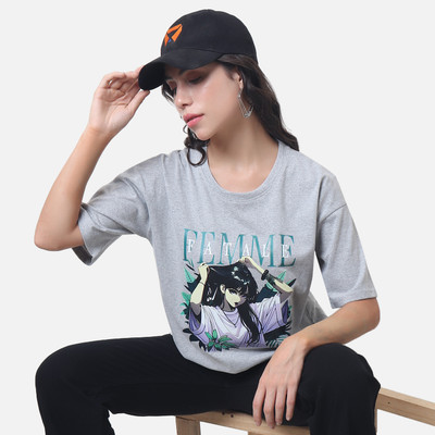 DEEPMAYRA COLLECTION Graphic Print Women Round Neck Grey T-Shirt