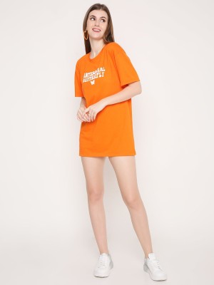 BLANCD Typography Women Round Neck Orange T-Shirt