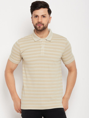 DUKE Striped Men Polo Neck Beige T-Shirt