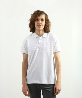 United Colors of Benetton Striped Men Polo Neck White T-Shirt