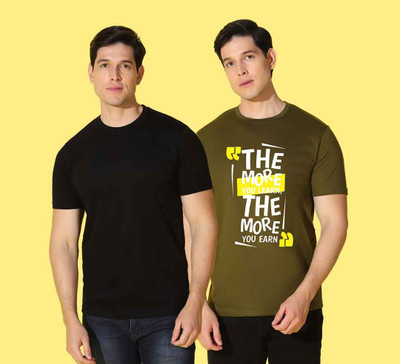 WOOSTRO Printed Men Round Neck Black, Green T-Shirt