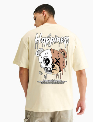 BubbleTwyst Graphic Print Men Round Neck Beige T-Shirt
