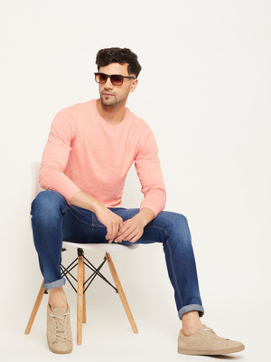Club York Solid Men Round Neck Pink T-Shirt