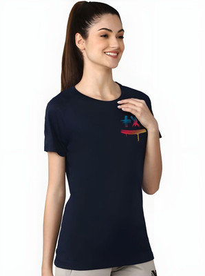 SZN Graphic Print Women Round Neck Dark Blue T-Shirt