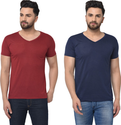 Adorbs Trend Solid Men V Neck White T-Shirt