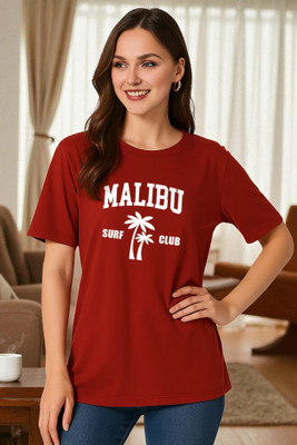 Elvia Typography Women Round Neck Maroon T-Shirt