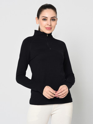 METRONAUT Solid Women High Neck Black T-Shirt