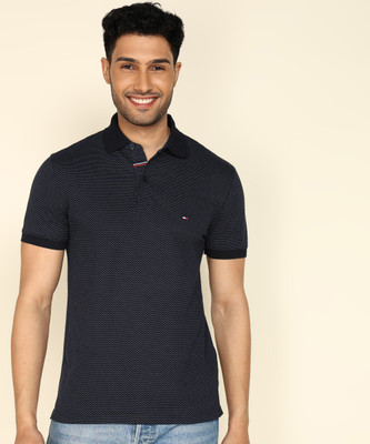 TOMMY HILFIGER Printed Men Polo Neck Navy Blue T-Shirt