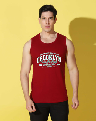 WOOSTRO Printed Men Scoop Neck Maroon T-Shirt