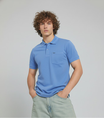 R5000 Solid Men Polo Neck Light Blue T-Shirt