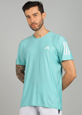ADIDAS Solid Men Round Neck Blue T-Shirt