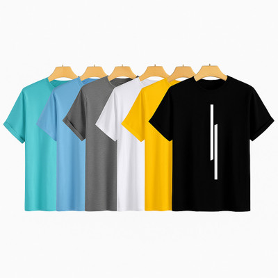 P collection Solid Men Round Neck Light Green, Light Blue, Grey, White, Yellow, Black T-Shirt