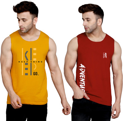 SLOWLORIS Printed Men Round Neck Brown, Maroon T-Shirt