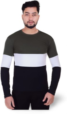 STRD Striped Men Round Neck White, Black T-Shirt