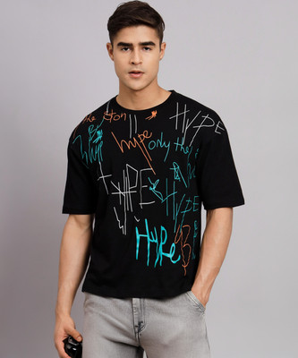 OBAAN Printed Men Round Neck Black T-Shirt