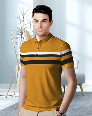 BILACHY Self Design Men Polo Neck Yellow T-Shirt