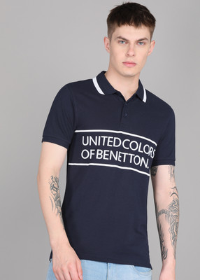 United Colors of Benetton Solid Men Polo Neck Dark Blue T-Shirt